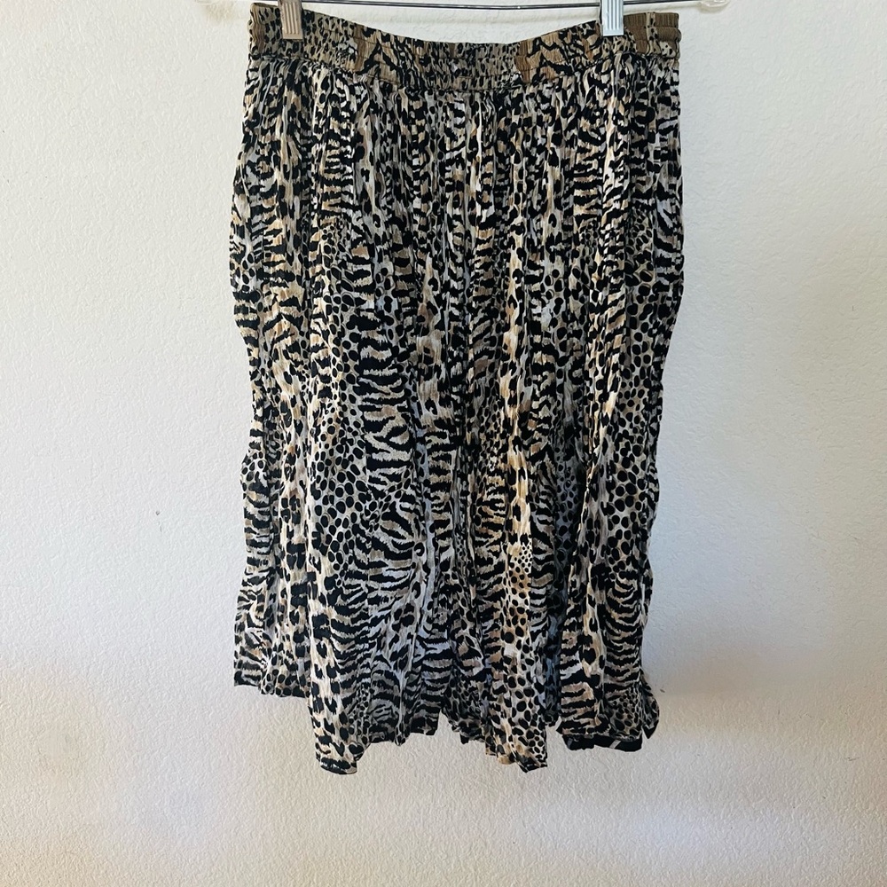 Women's Black and Tan Animal Print Midi Skirt